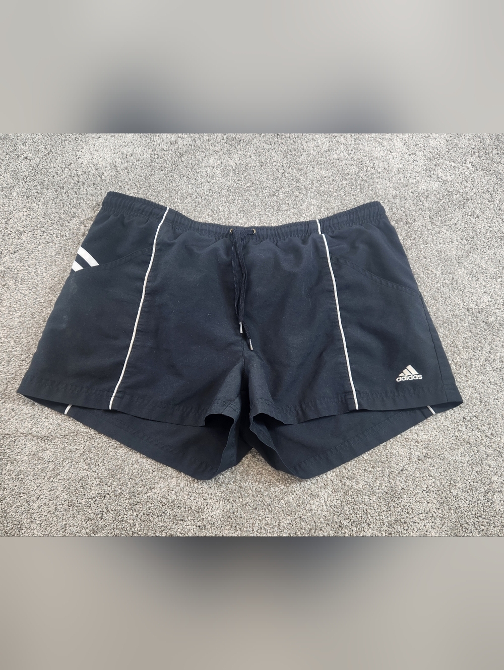 adidas Women's Athletic Shorts Black White Drawstring Running Gym Size Large